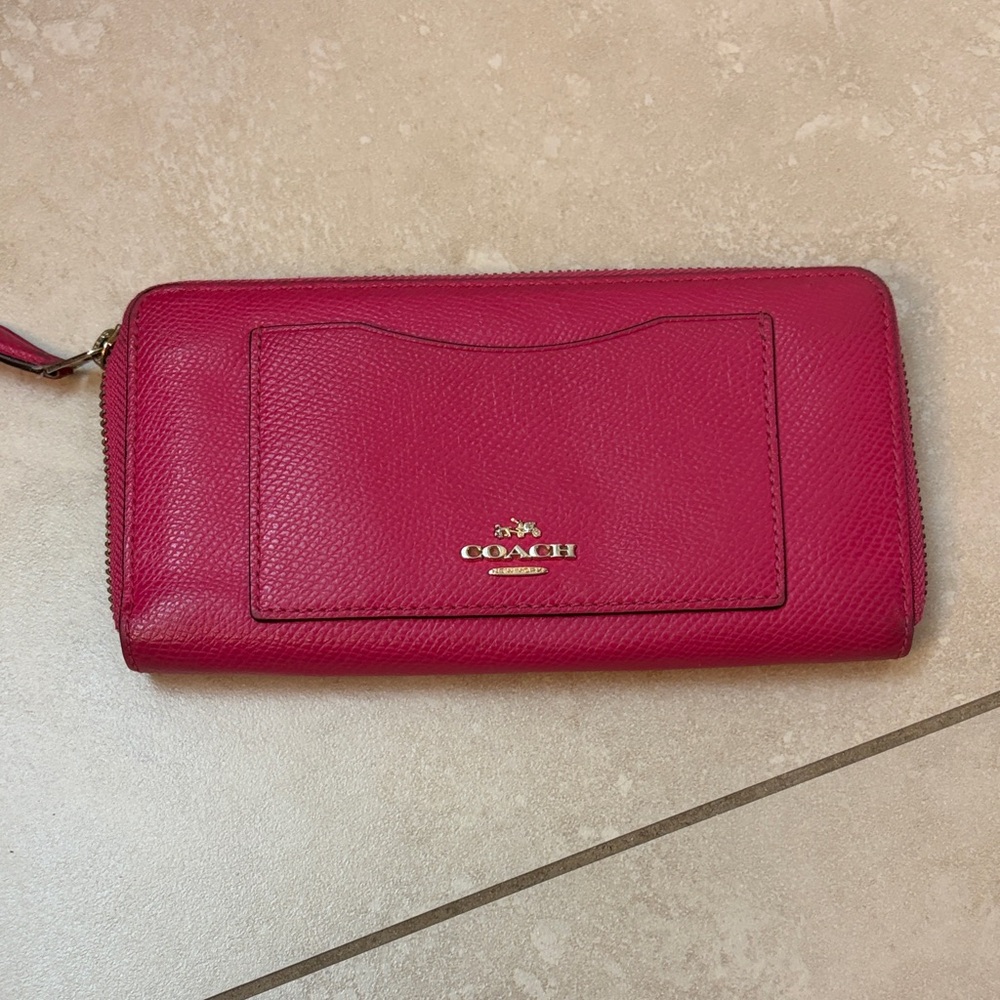 Coach Fuchsia Leather Zip Wallet